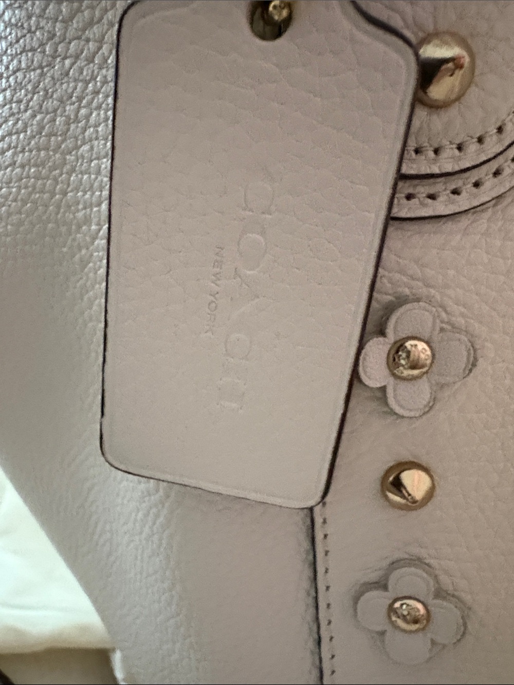 Coach White Pebbled Leather Hobo with Gold Floral Stud Accents - Picture 11 of 13